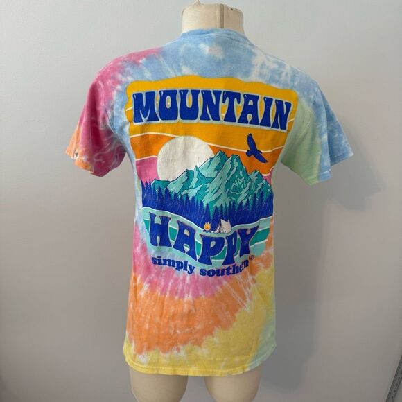 Simply Southern Tie Dye Mountain Happy Cotton T-Shirt Size Small - Picture 4 of 7
